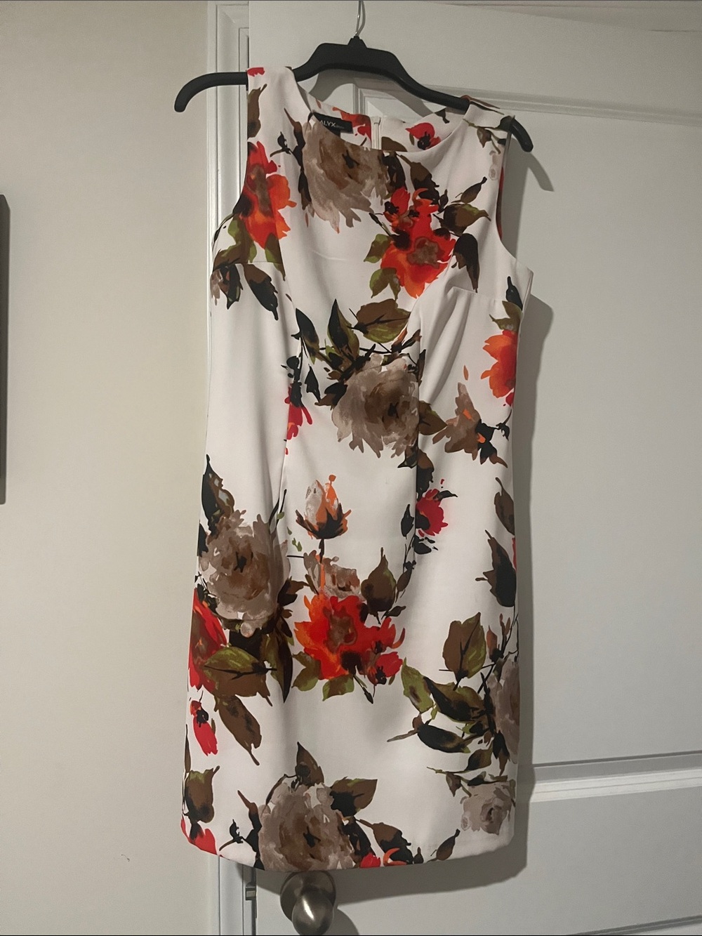 Alyx White Sleeveless Dress with Red & Brown Floral Print